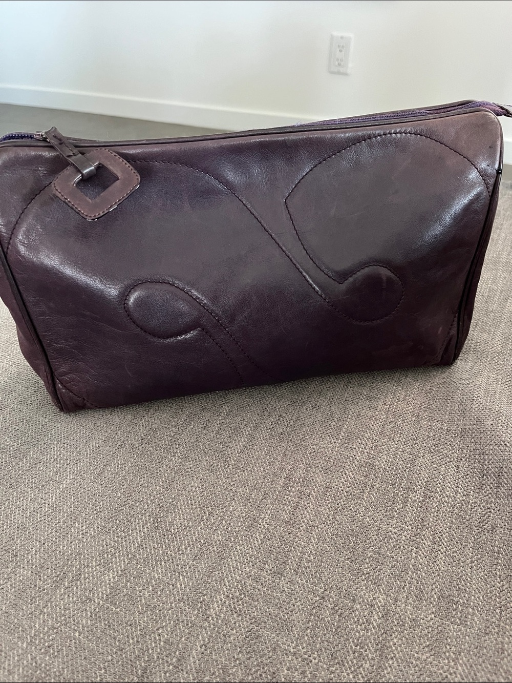 Frances Patiky Stein vintage leather clutch.  Deep eggplant color.  14” x 8”